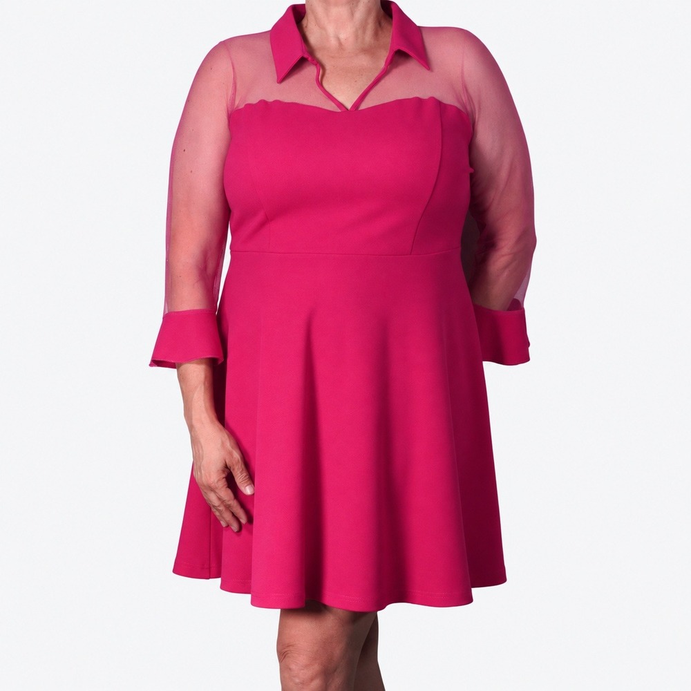 Allegra K Sheer Mesh Sweetheart Neckline Magenta Pink Mini Dress NWT XL/1X